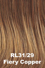 Color Fiery Copper (RL31/29) for Raquel Welch wig Black Tie Chic.  Medium auburn base with bright copper and strawberry blonde highlights.