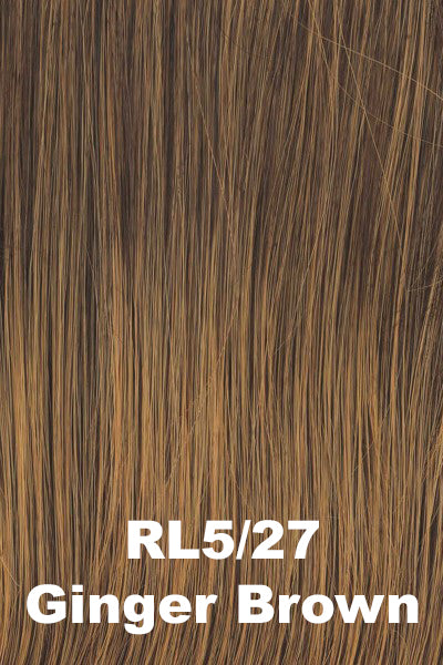 Color Ginger Brown (RL5/27) for Raquel Welch Top Piece Top Billing Wavy 8". Warm Brown w/ highlights.