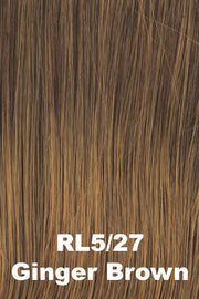 Color Ginger Brown (RL5/27) for Raquel Welch wig Born to Shine.  Medium brown with a golden undertone and medium golden blonde highlights.