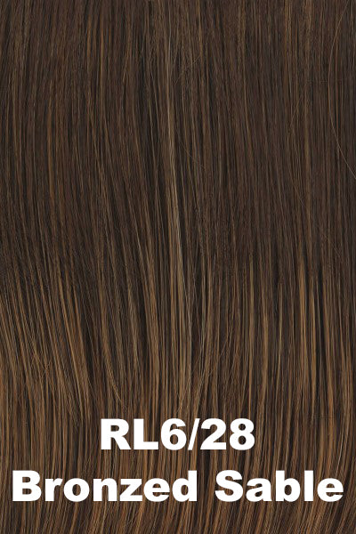 Color Bronzed Sable (RL6/28) for Raquel Welch wig Untold Story.  Medium brown with a hint of auburn and chestnut brown highlights.