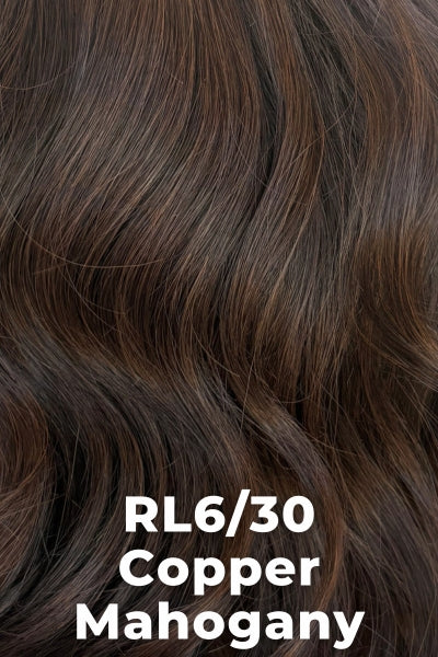 Color Copper Mahogany (RL6/30) for Raquel Welch wig Always.  Medium chestnut brown base blended with medium reddish brown highlights.