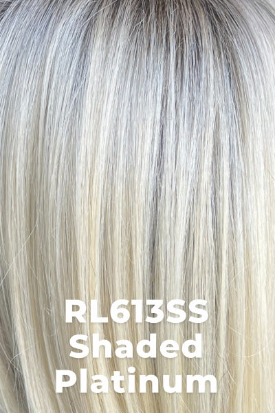 Platinum Blonde with a slight Gold Cast and medium Dark Brown Rooting.