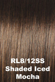 Color Shaded Iced Mocha (RL8/12SS) for Raquel Welch wig Made You Look.  Medium brown base with light brown highlights and dark brown rooting.