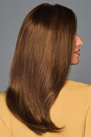 Model wearing Raquel Welch Top Piece Top Billing 16" Human Hair back view 3.