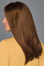 Model wearing Raquel Welch Top Piece Top Billing 16" Human Hair back view 4.