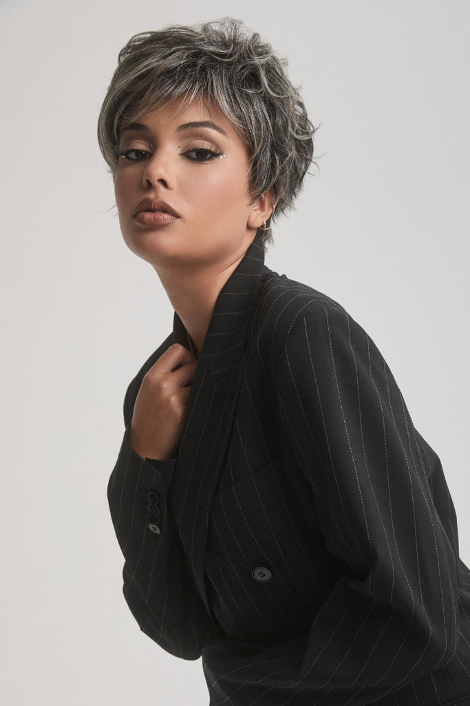 Woman wearing Luca in the color Truffle Ribbon by Rene of Paris.