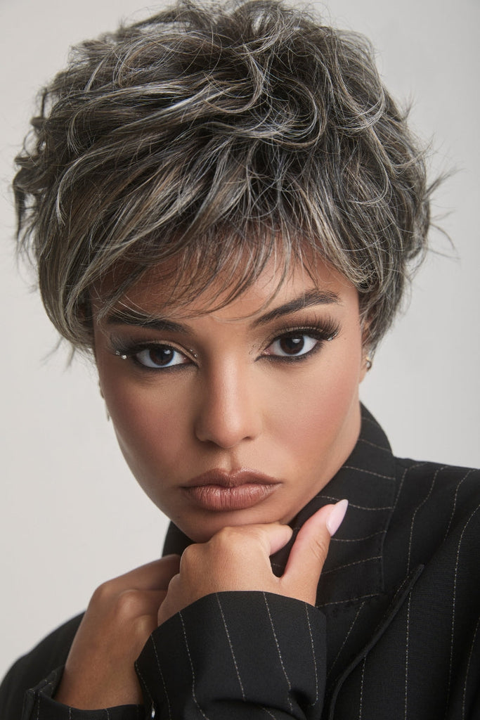 Woman wearing Luca in the color Truffle Ribbon by Rene of Paris.