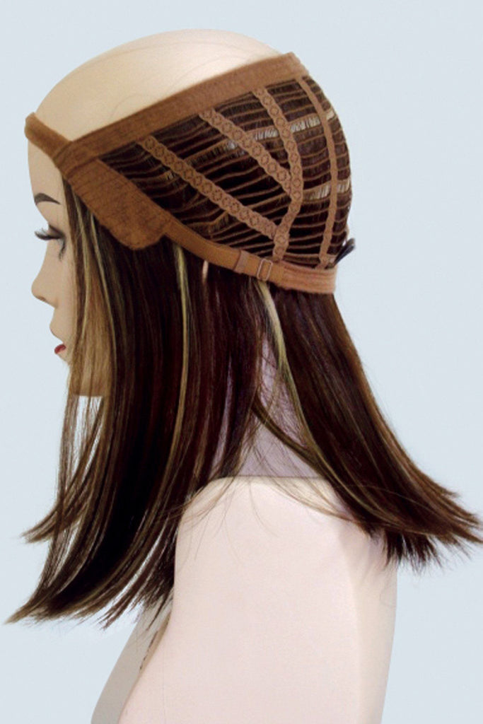 Model wearing the Rene of Paris Top Piece Halo Bob (#736) 6.