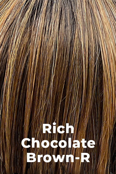 Belle Tress Wigs - Saint (LX-5008) - Rich Chocolate Brown-R. Deep warm brown base with caramel highlights and a dark brown root.