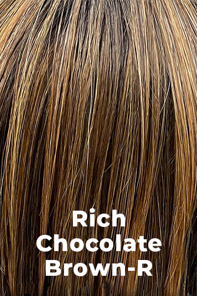 Deep warm brown base with caramel highlights and a dark brown root.