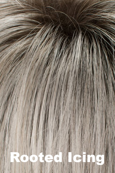Creamy platinum blonde with dark brown roots