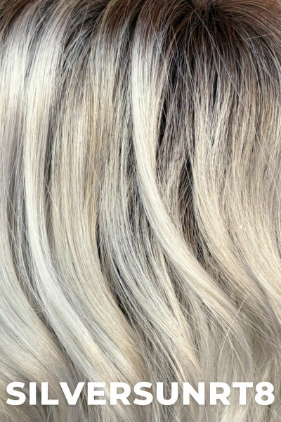 Estetica Wigs - Hollis - SILVERSUNRT8. Iced Blonde dusted with Soft Sand & Golden Brown roots.