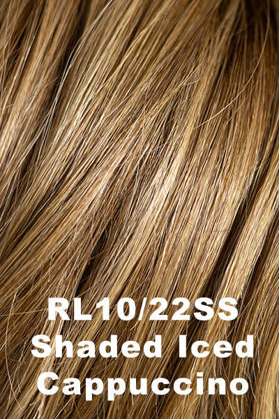 Color Shaded Iced Cappuccino (RL10/2SS) for Raquel Welch Top Piece Unmatched 18". Natural light Brown w/ Ash Blonde highlights and med Brown Rooting.