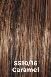 Color Shaded Caramel (SS10/16) for Raquel Welch wig Chic It Up.  Dark brown rooted medium brown base with golden blonde and honey blonde highlights