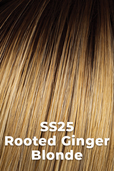 Rich Medium Brown root Ginger Blonde as the base with Golden Blonde highlights.
