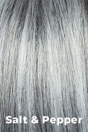 Color Salt & Pepper for Orchid wig Jodie (#6540). A 50/50 blend of pale steal white grey and deep dark charcoal grey. This color pops and look so natural with a fashionable twist.