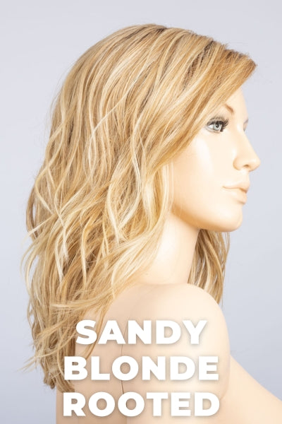 Ellen Wille Wigs - Tabu - Sandy Blonde Rooted. Medium Honey Blonde, Light Ash Blonde, and Lightest Reddish Brown Blend with Dark Roots.