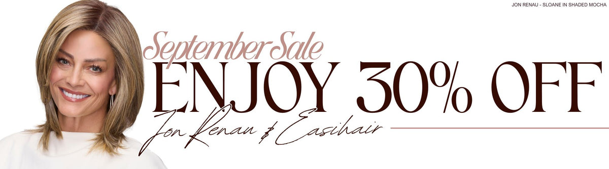 September Sale! Enjoy 30% off Jon Renau and EasiHair. Model wearing the style Sloane by Jon Renau in the color Shaded Mocha.