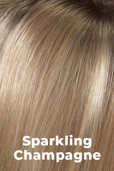 Envy Wigs - Charlotte Large - Sparkling Champagne. 3-Tone blend of a Golden Blond base with Medium Brown roots, and light Golden Blonde highlights.
