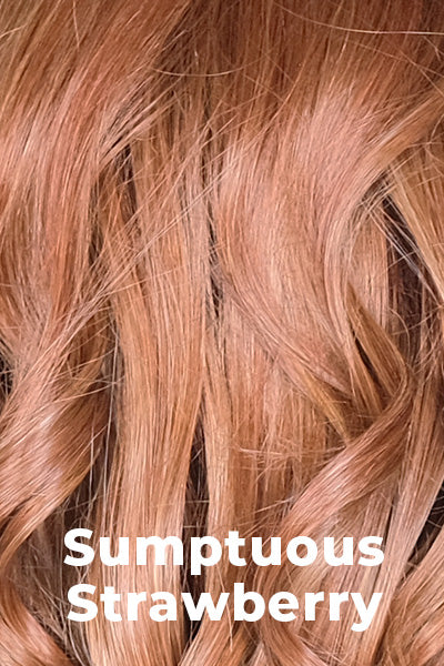 Belle Tress Wigs - Dalgona 16 Hand Tied (#6117) - Sumptuous Strawberry. Copper undertones, medium brown roots, and honey blonde hues.