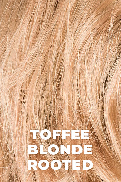 Ellen Wille - Rooted Synthetic Colors - Toffee Blonde Rooted. Lightest Brown, Light Golden Blonde, and Dark Strawberry Blonde Blend with Shaded Roots.