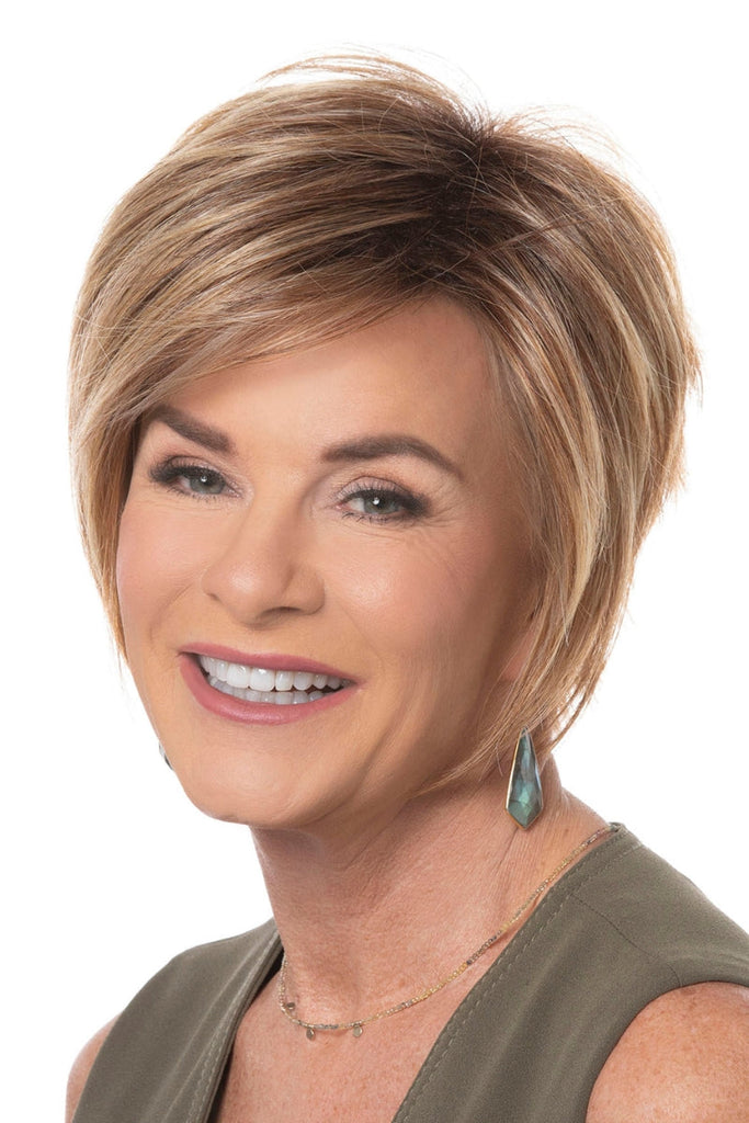 Women wearing a Toni Brattin Wig named Fascination in the color Medium Blonde. 