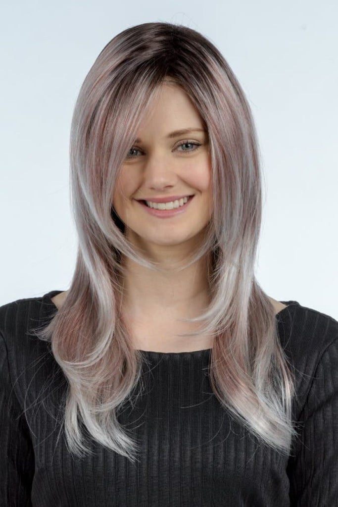 Women styling the Tony of Beverly Penny wig in the color Rooted Pink Pearl.