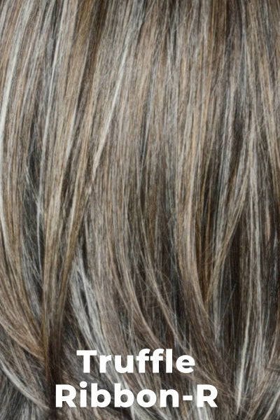 Rene of Paris - Shaded Synthetic Colors - Truffle Ribbon-R. Off-black base with warm medium brown and silver highlights. The dark brown root creates a naturally dimensional appearance.