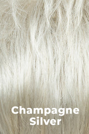 Color Champagne Silver for Noriko wig Brett #1720. Combination of platinum blond and natural light grey. Soft, light blond tone at faceline and ends creates a refreshing, dimensional look.