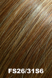 Color FS26/31S6 (Salted Caramel) for Jon Renau top piece Top Full HH 12" (#744). Dark brown rooted auburn base with heavy golden copper highlights.