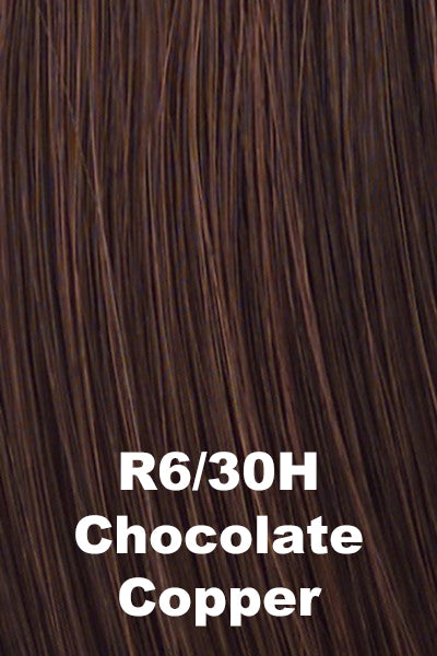 Color Chocolate Copper (R6/30H)  for Raquel Welch wig Voltage Petite.  Rich dark chocolate brown with medium auburn highlights.