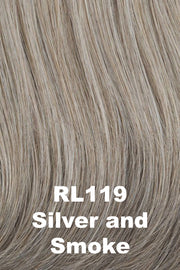 Color Silver & Smoke (RL119) for Raquel Welch wig Made You Look.  Walnut brown and grey blend with a dark nape.