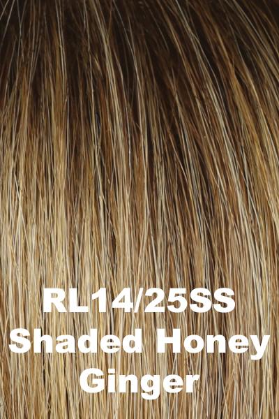 Dark Golden Blonde with light Gold highlights and Medium Brown rooting.