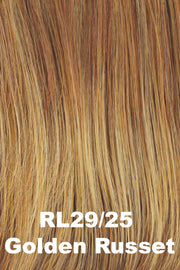 Color Golden Russet (RL29/25) for Raquel Welch wig Bella Vida.  Ginger blonde base with copper, strawberry blonde, and golden blonde highlights.