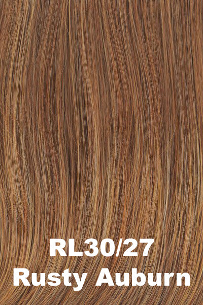 Color Rusty Auburn (RL30/27) for Raquel Welch wig Flying Solo.  Rusty auburn base with strawberry and honey blonde highlights.