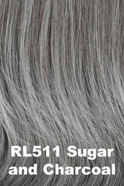 Color Sugar & Charcoal (RL511) for Raquel Welch wig Made You Look.  Steel grey base with heavier light grey highlights in the front.