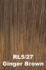 Color Ginger Brown (RL5/27) for Raquel Welch wig Flying Solo.  Medium brown with a golden undertone and medium golden blonde highlights.
