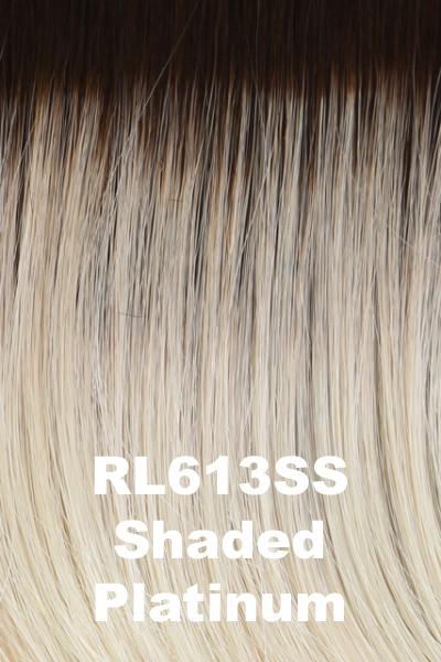 Color Shaded Platinum (RL613SS) for Raquel Welch wig Up Close & Personal.  Dark brown rooted platinum blonde base with a slight golden hue.
