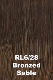 Color Bronzed Sable (RL6/28) for Raquel Welch wig Bella Vida.  Medium brown with a hint of auburn and chestnut brown highlights.