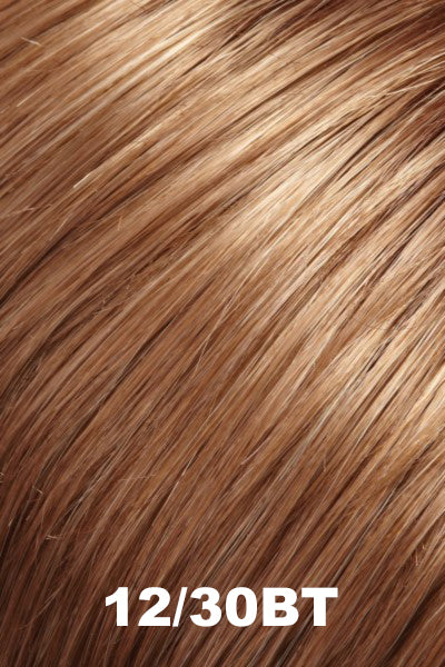 Color 12/30BT (Rootbeer Float) for Jon Renau wig Spirit Human Hair (#731). Dark blonde, medium red and golden blonde natural blend with a lighter tips.