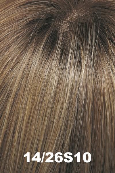 Color 14/26S10 (Shaded Pralines n Cream) for Jon Renau wig Mariska Petite (#5981). Ash blonde, medium red, and golden blonde blend with a medium brown rooting.