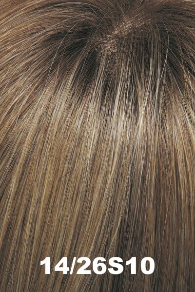 Color 14/26S10 (Shaded Pralines n Cream) for Jon Renau wig Julianne Lite Petite (#5863). Ash blonde, medium red, and golden blonde blend with a medium brown rooting.