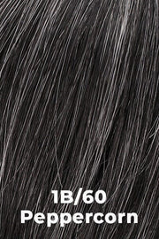 Color 1B/60 (Peppercorn) for Jon Renau wig Mariska (#5711). Dark black base with 20% subtle pure white peppered highlights.