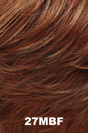 Color 27MBF (Strawberry Pie) for Jon Renau wig Simplicity Mono (#5131). Dark auburn with pale blonde and strawberry blonde highlights.