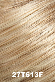 Color 27T613F (Toasted Marshmallow) for Jon Renau wig Karlie (#5975). Creamy strawberry blonde with dark blonde and honey blonde woven throughout it with a medium red gold blonde nape.