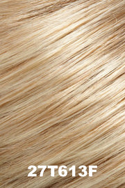 Color 27T613F (Toasted Marshmallow) for Jon Renau wig Simplicity Mono (#5131). Creamy strawberry blonde with dark blonde and honey blonde woven throughout it with a medium red gold blonde nape.