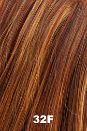 Color 32F (Cherry Creme) for Jon Renau wig Sophia Human Hair (#718). Medium auburn base with strawberry blonde and copper highlights and a medium red nape.