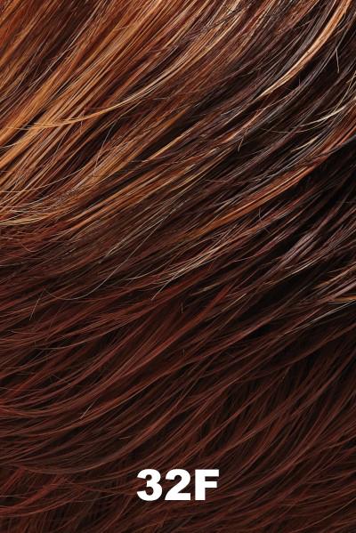 Color 32F (Cherry Creme) for Jon Renau wig Elisha Petite (#5724). Medium auburn base with strawberry blonde and copper highlights and a medium red nape.