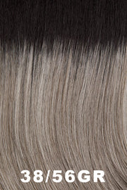 Color Swatch 38/56GR for Henry Margu Wig Renee (#4527). Lightest grey base with light gray, light brown highlights, and dark roots.