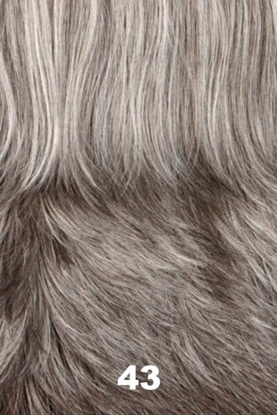Color Swatch 43 for Henry Margu Wig Brie (#4526). Grey and dark brown mix gradually darkening to a deep medium brown and gray blend near the nape.